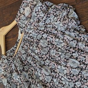 REBECCA TAYLOR I Flowy Silk Blend Floral Flutter Ruffle Sleeve Blouse Top, 2